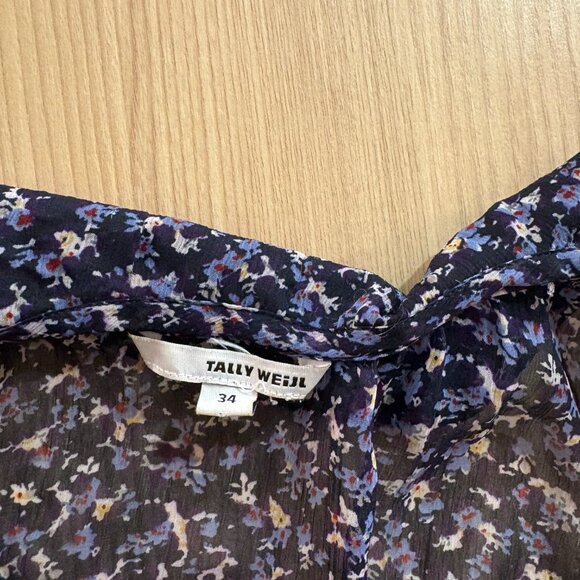 Tally Weijl Floral Print Blouse Size 24 Sheer Peter Pan Collar Short Sleeve - Picture 2 of 3